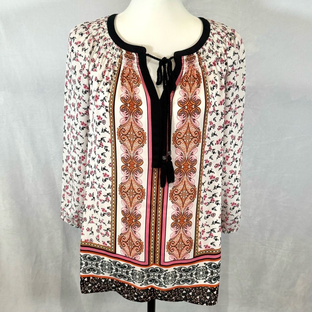 Daniel Rainn pink white and black boho peasant top size small NWOT